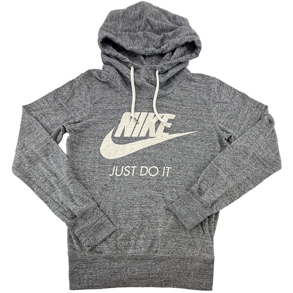 Nike Womens XS Gray Hoodie Just Do It Pullover Sweatshirt Logo‎ Athletic Casual
